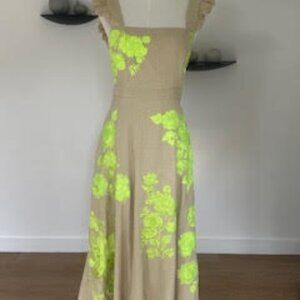 ANTHROPOLOGIE LINEN DRESS WITH FLORAL EMBROIDERY